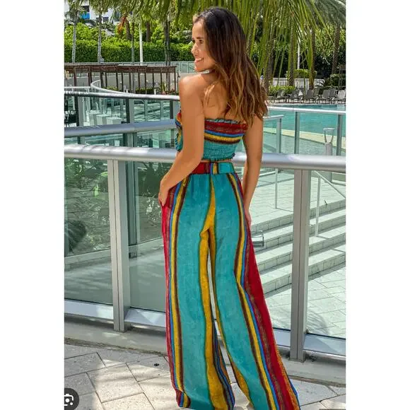 NWT Cider Wild West Boho bohemian summer wide leg & tube top set size XL - Picture 2 of 7